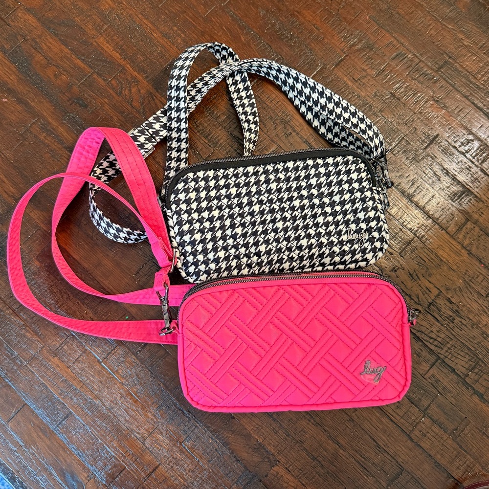 LUG Pink and Black Houndstooth Crossbody/belt Bags